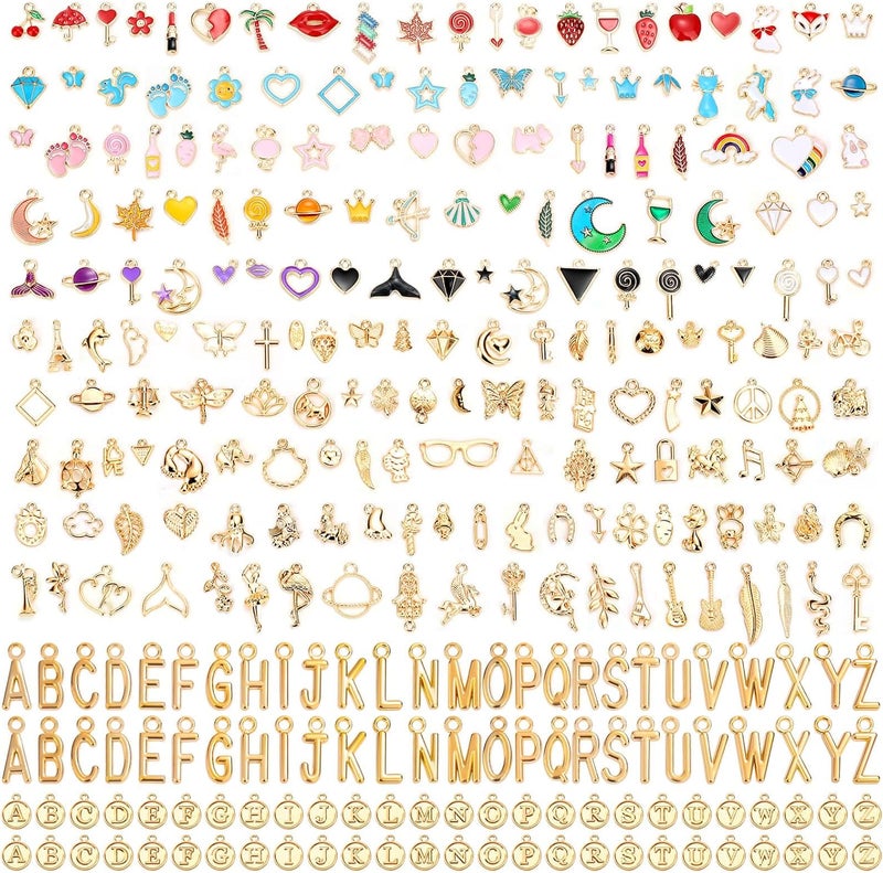 Flasoo 304Pcs Gold Charms for Jewelry Making, Assorted Bracelet Letter Charms for DIY Jewelry Making Necklace Bracelet, Keychains and Crafts - Image 1